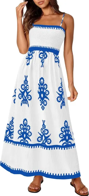 PRETTYGARDEN Summer Dress for Women 2025 Floral Sundress Spaghetti Strap Flowy Beach Vacation Boho Maxi Dresses