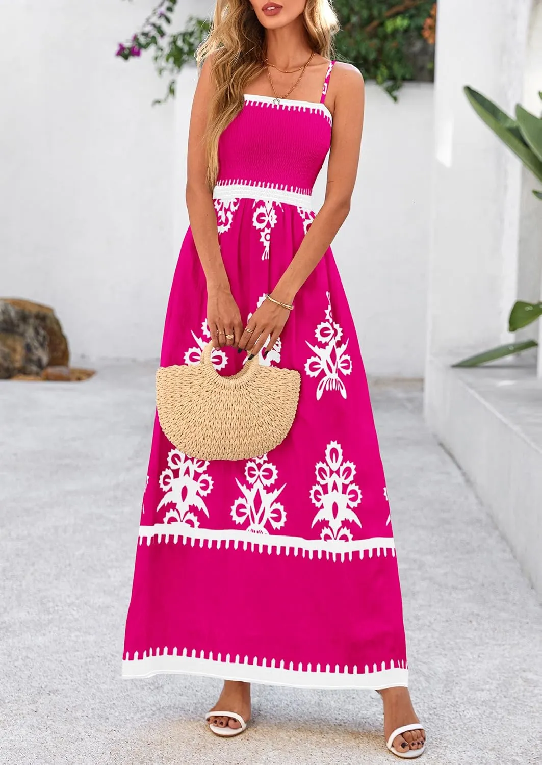PRETTYGARDEN Summer Dress for Women 2025 Floral Sundress Spaghetti Strap Flowy Beach Vacation Boho Maxi Dresses