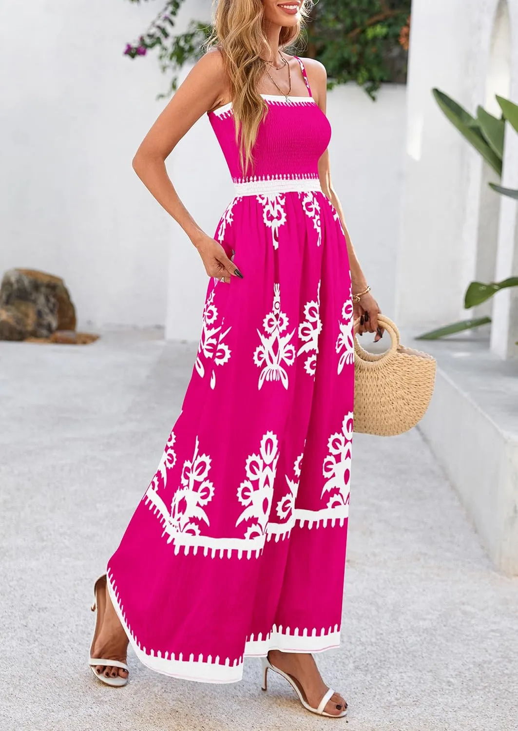 PRETTYGARDEN Summer Dress for Women 2025 Floral Sundress Spaghetti Strap Flowy Beach Vacation Boho Maxi Dresses