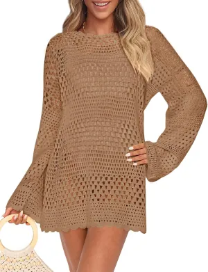 PRETTYGARDEN Women's 2025 Swimsuit Cover Ups Crochet Knit Bathing Suit Swimwear Summer Dresses Fashion Beach Vacation Clothes