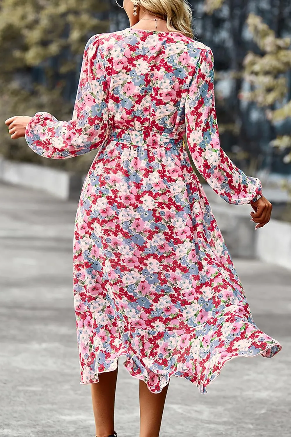 PRETTYGARDEN Women's Long Sleeve Floral Boho Maxi Dress Fall Wrap Belted V Neck Ruffle A-Line Spring Flowy Dresses