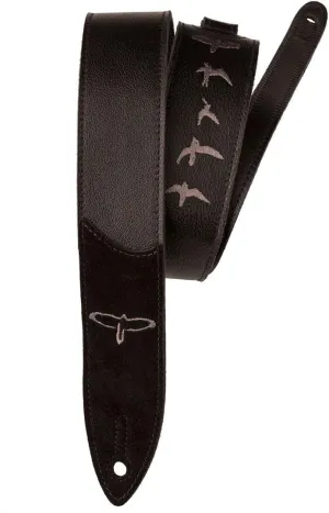 PRS Guitars Premium Leather 2" Strap Embroidered Birds, Black (ACC-3166)