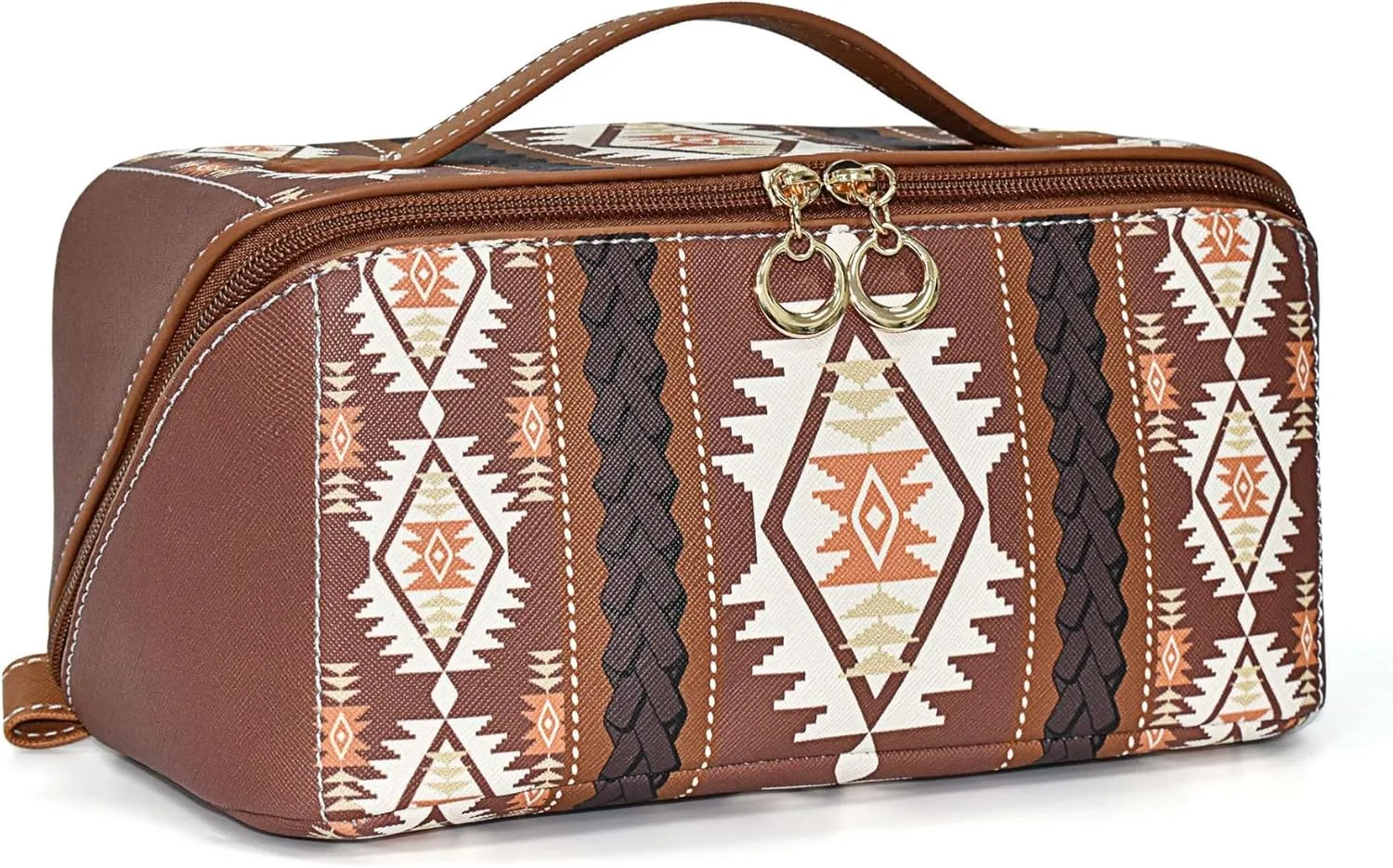 PU Bohemian Makeup Bag, Travel Make Up Organizer Case, Chic Boho Cosmetic Bags, Waterproof Portable Skincare Storage Pouch for Women, Large Capacity