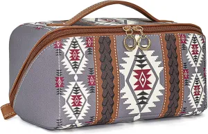 PU Bohemian Makeup Bag, Travel Make Up Organizer Case, Chic Boho Cosmetic Bags, Waterproof Portable Skincare Storage Pouch for Women, Large Capacity