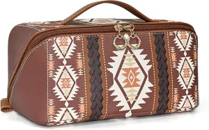 PU Bohemian Makeup Bag, Travel Make Up Organizer Case, Chic Boho Cosmetic Bags, Waterproof Portable Skincare Storage Pouch for Women, Large Capacity