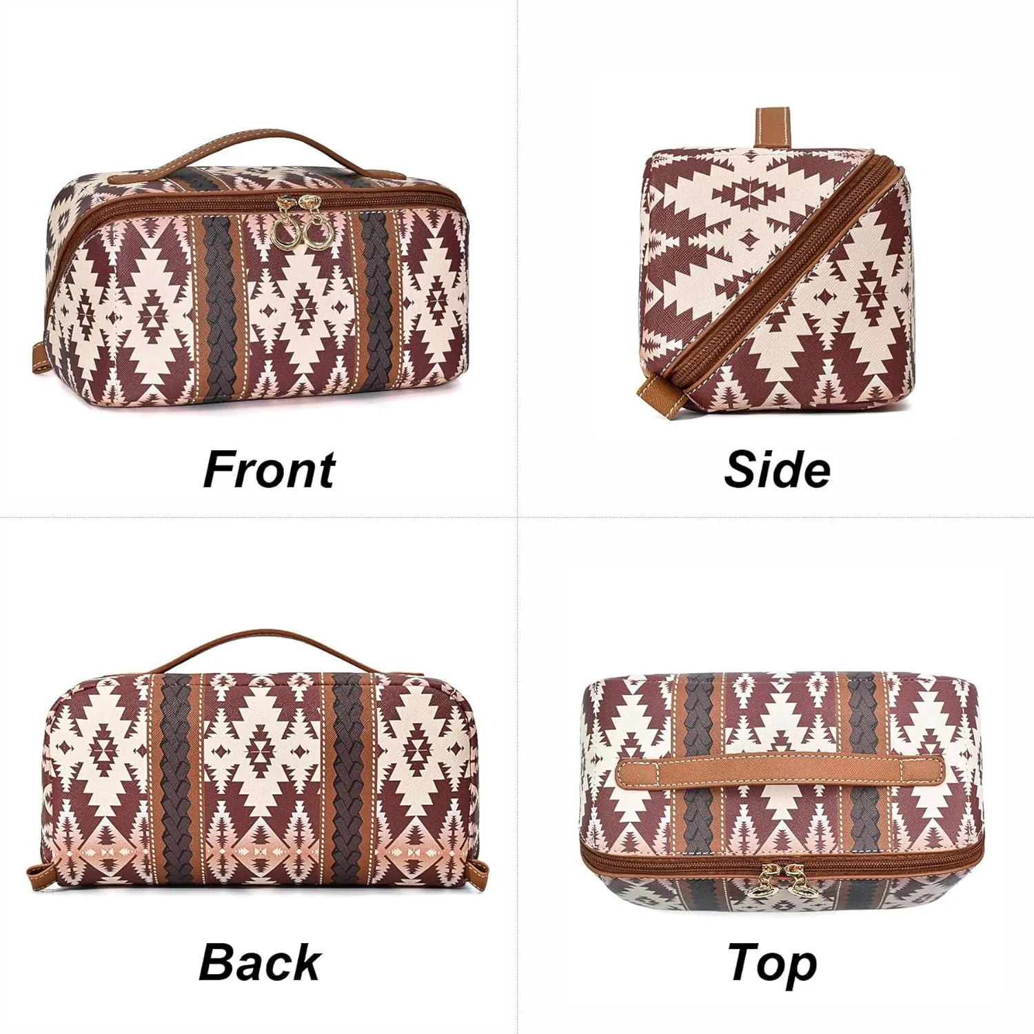 PU Bohemian Makeup Bag, Travel Make Up Organizer Case, Chic Boho Cosmetic Bags, Waterproof Portable Skincare Storage Pouch for Women, Large Capacity