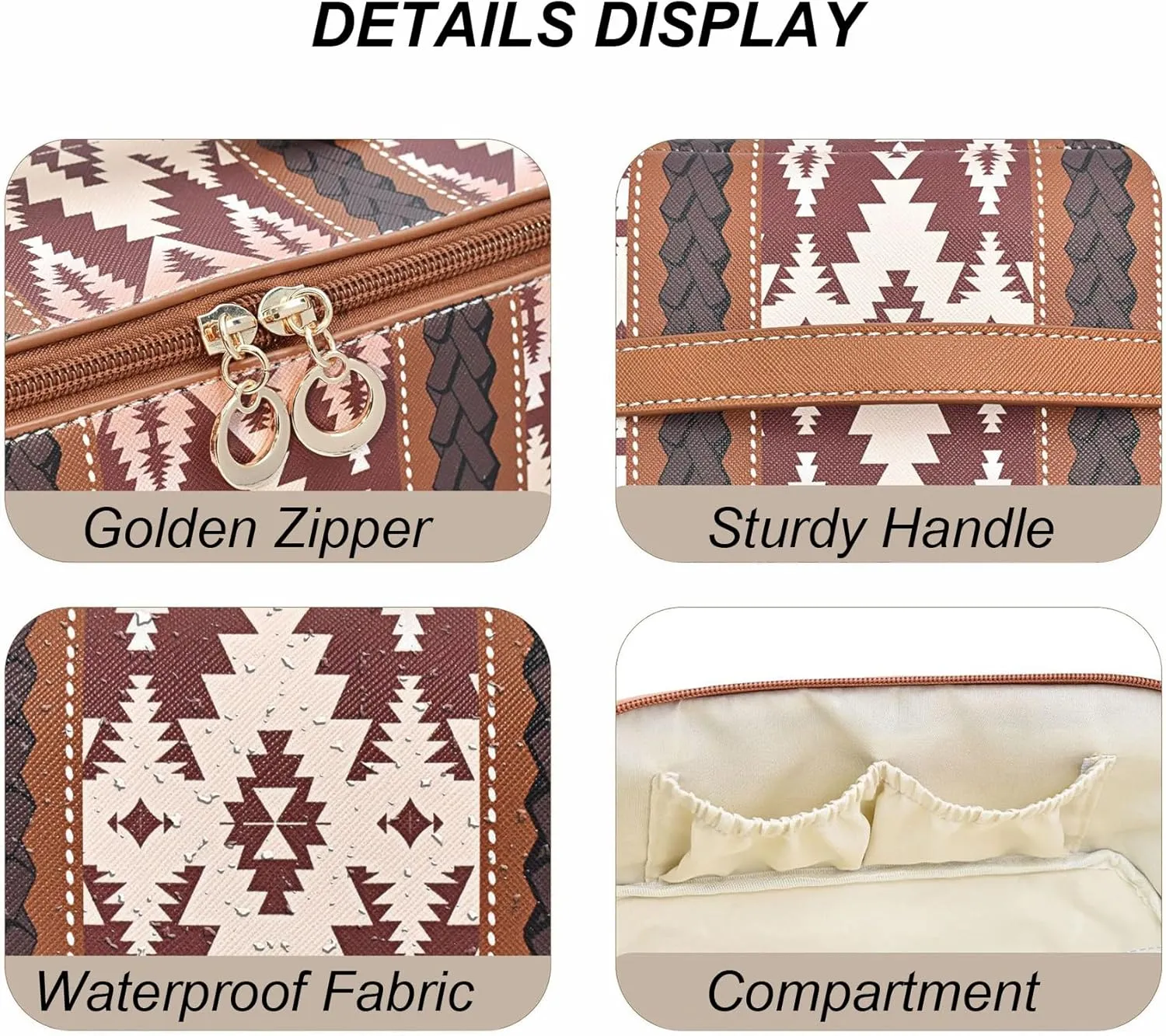 PU Bohemian Makeup Bag, Travel Make Up Organizer Case, Chic Boho Cosmetic Bags, Waterproof Portable Skincare Storage Pouch for Women, Large Capacity