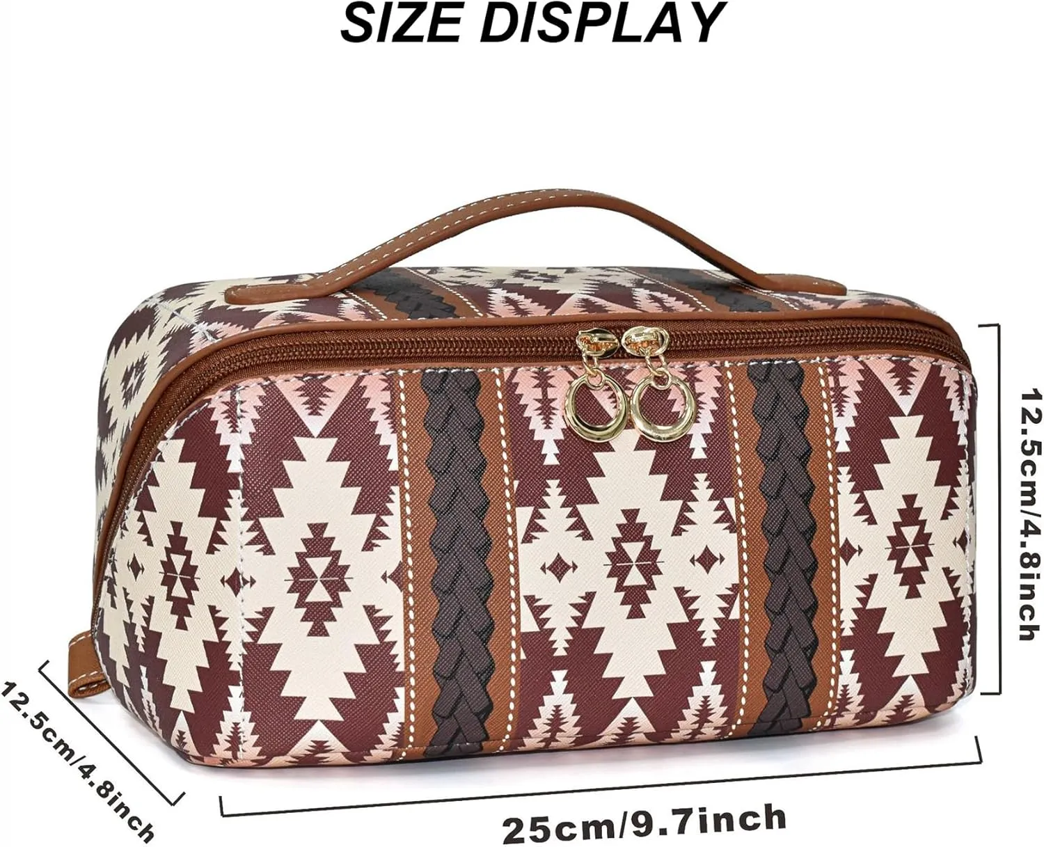 PU Bohemian Makeup Bag, Travel Make Up Organizer Case, Chic Boho Cosmetic Bags, Waterproof Portable Skincare Storage Pouch for Women, Large Capacity