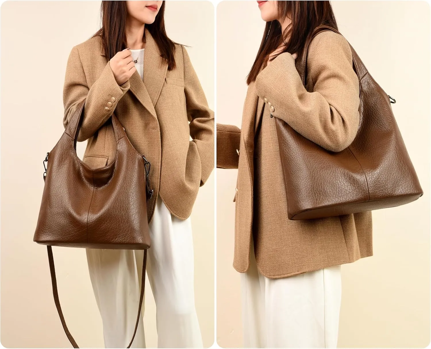 PU Leather Crossbody Tote Bag For Women Big Capacity Handbag Slouchy Tote Purses Shoulder Bag for Travel Work Party.