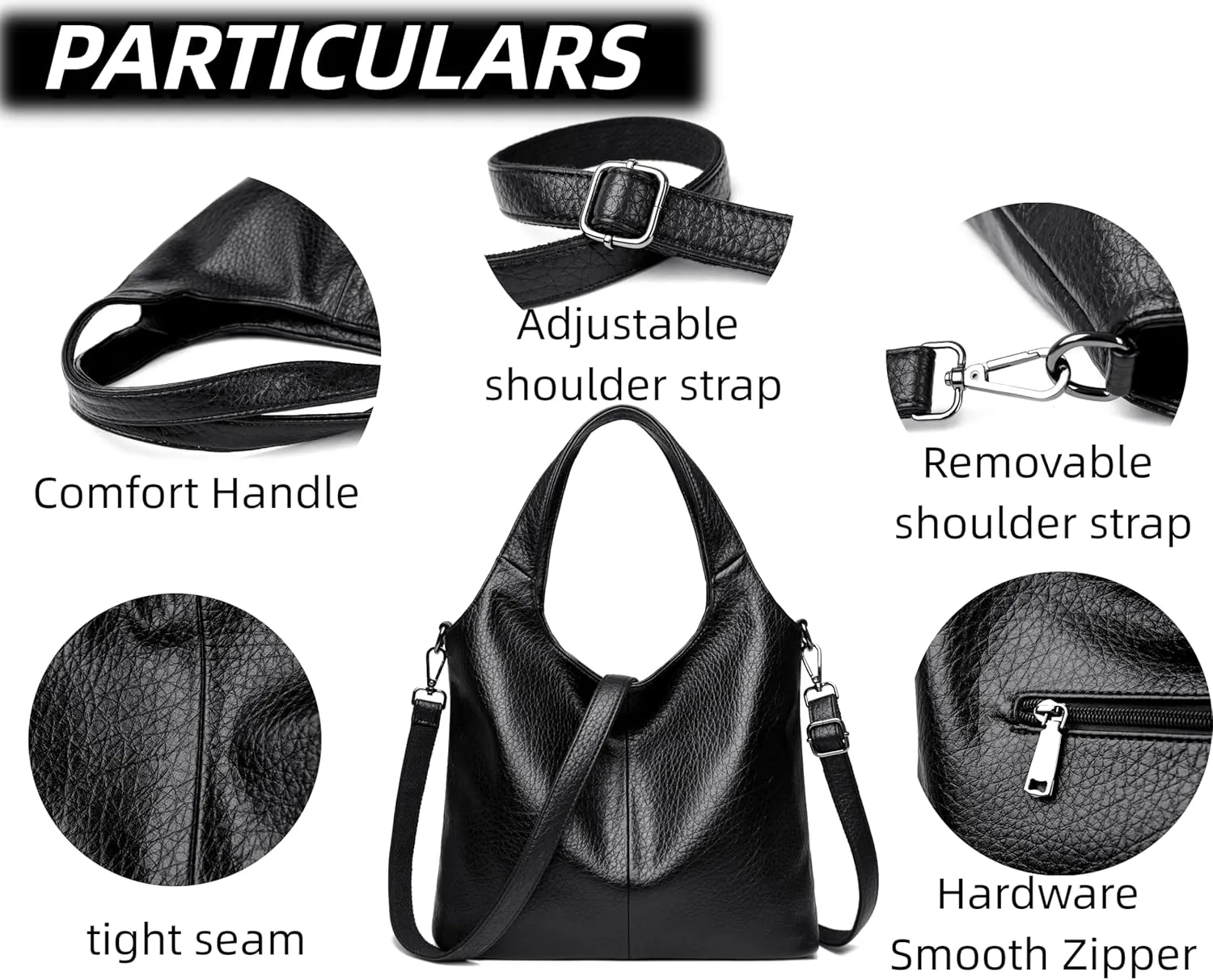 PU Leather Crossbody Tote Bag For Women Big Capacity Handbag Slouchy Tote Purses Shoulder Bag for Travel Work Party.