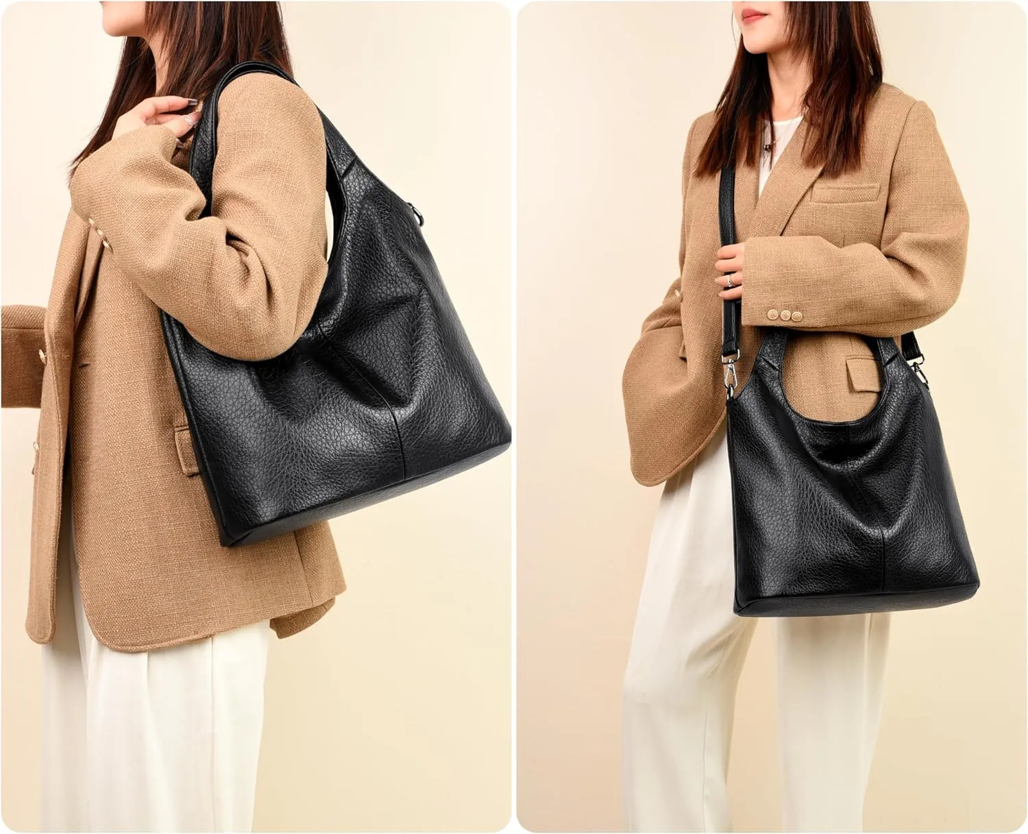 PU Leather Crossbody Tote Bag For Women Big Capacity Handbag Slouchy Tote Purses Shoulder Bag for Travel Work Party.