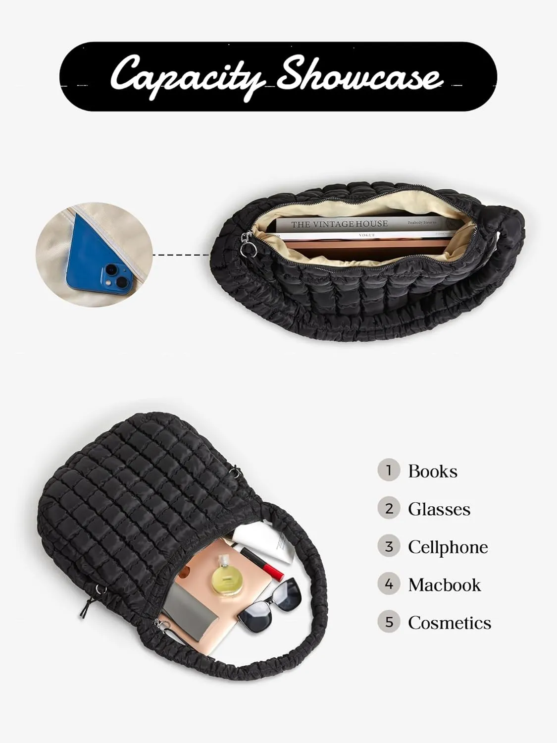 Puffer Quilted Shoulder Bag for Women Padding Shoulder Bag Puffy Hobo Bag Trendy Tote Bag 2025