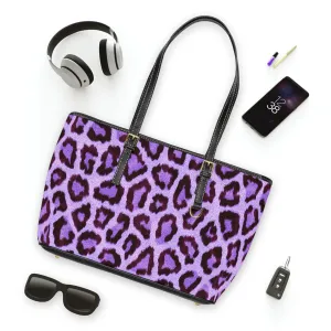 Purple Leopard Print PU Leather Shoulder Bag