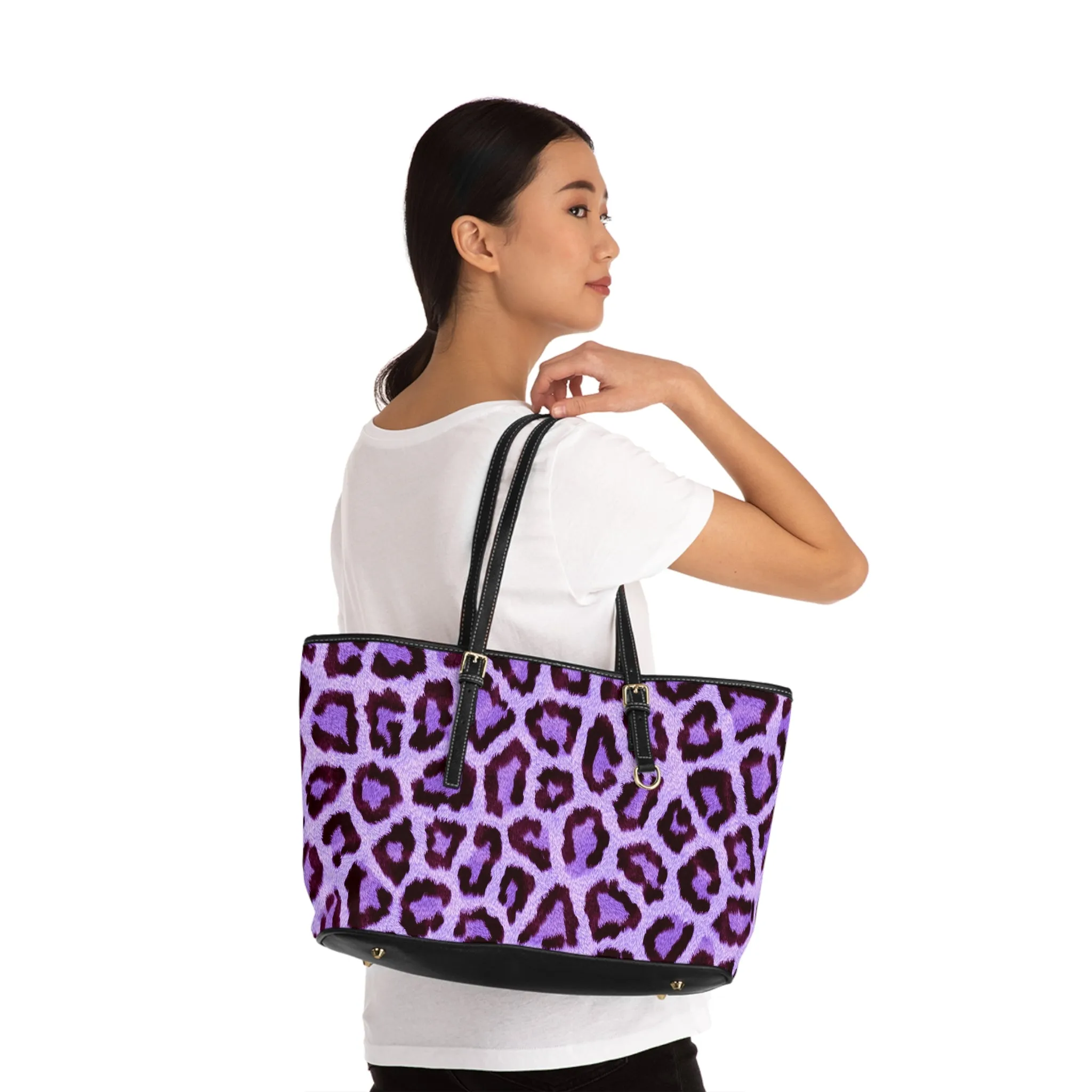 Purple Leopard Print PU Leather Shoulder Bag