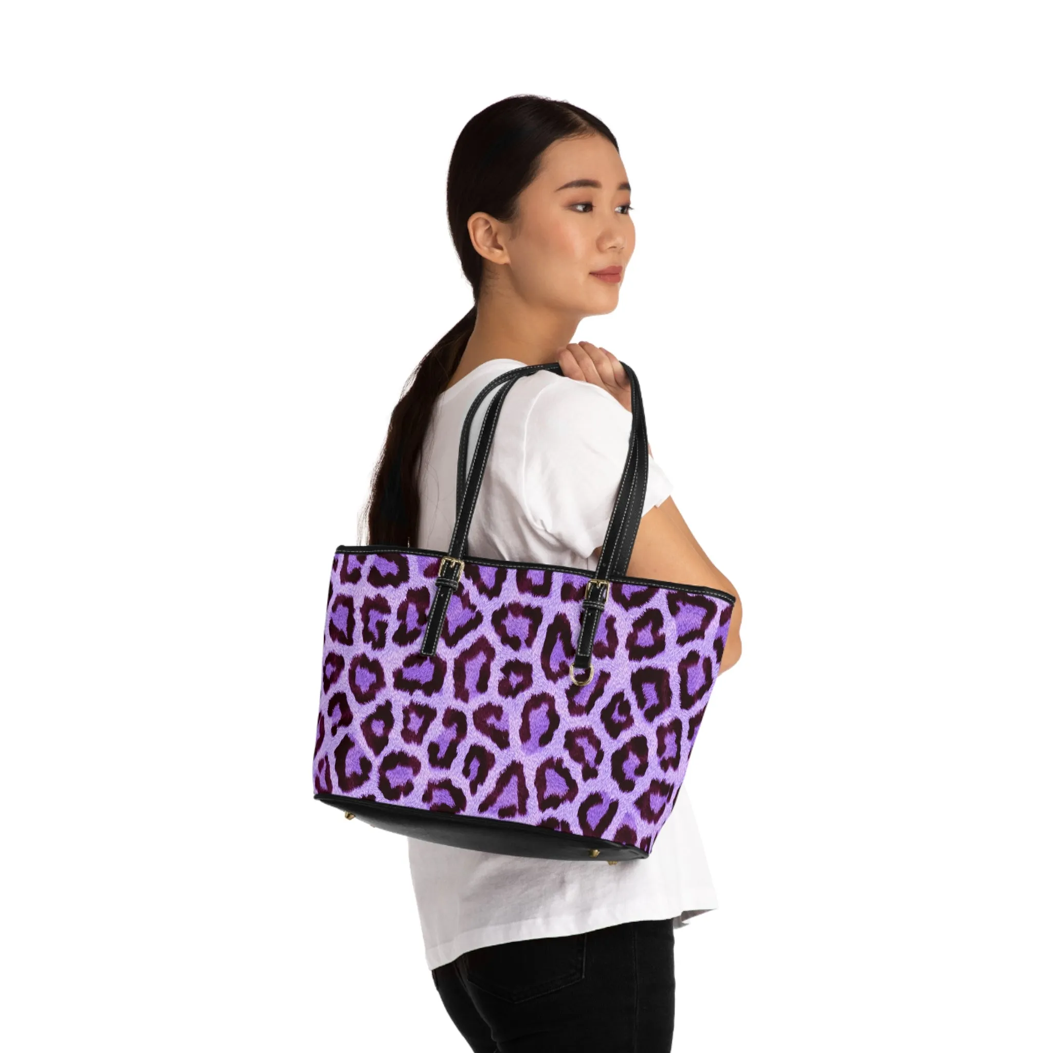 Purple Leopard Print PU Leather Shoulder Bag