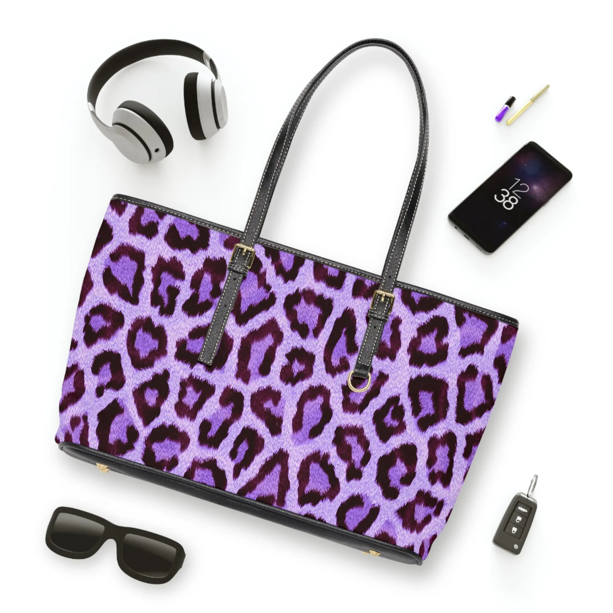 Purple Leopard Print PU Leather Shoulder Bag