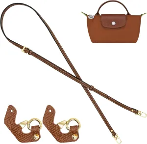 Purse Straps Replacement, Leather Crossbody Handbag Shoulder Strap Adjustable for Longchamp Bag Women, No Punch Required Handbag Conversion Kit (Brown)