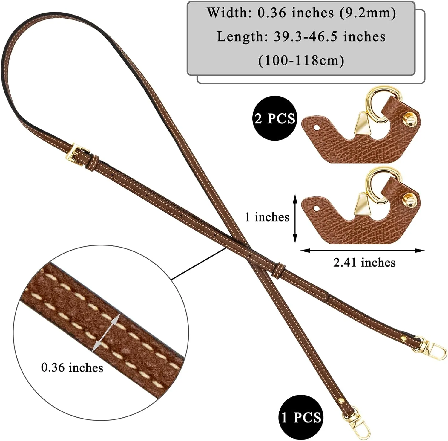 Purse Straps Replacement, Leather Crossbody Handbag Shoulder Strap Adjustable for Longchamp Bag Women, No Punch Required Handbag Conversion Kit (Brown)