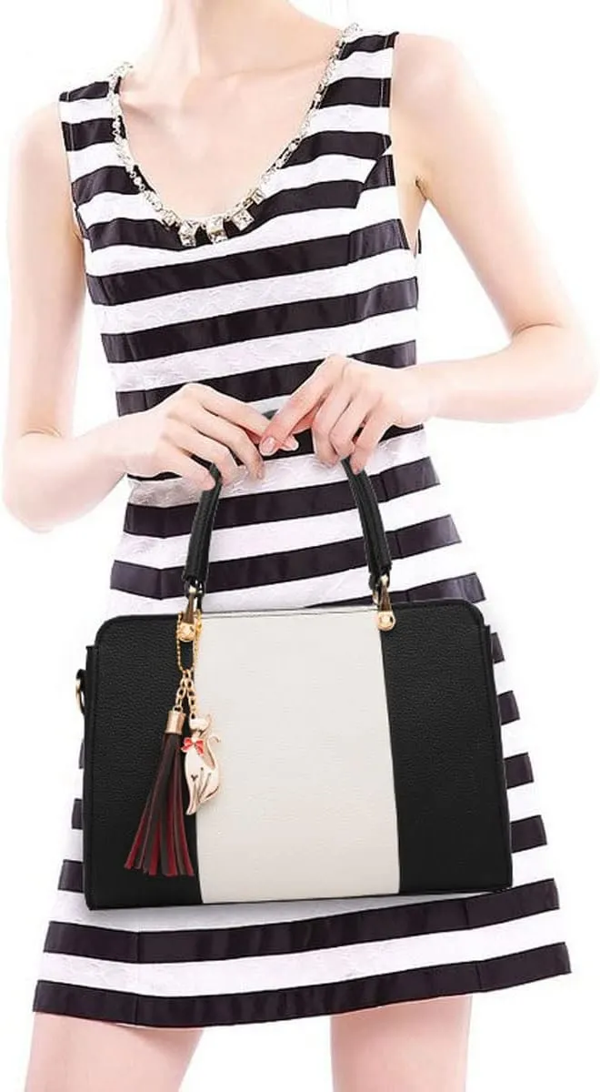 Purses and Handbags for Women Fashion Ladies PU Leather Top Handle Color Satchel Tassel Pendant Shoulder Tote Bag(Light Pink)