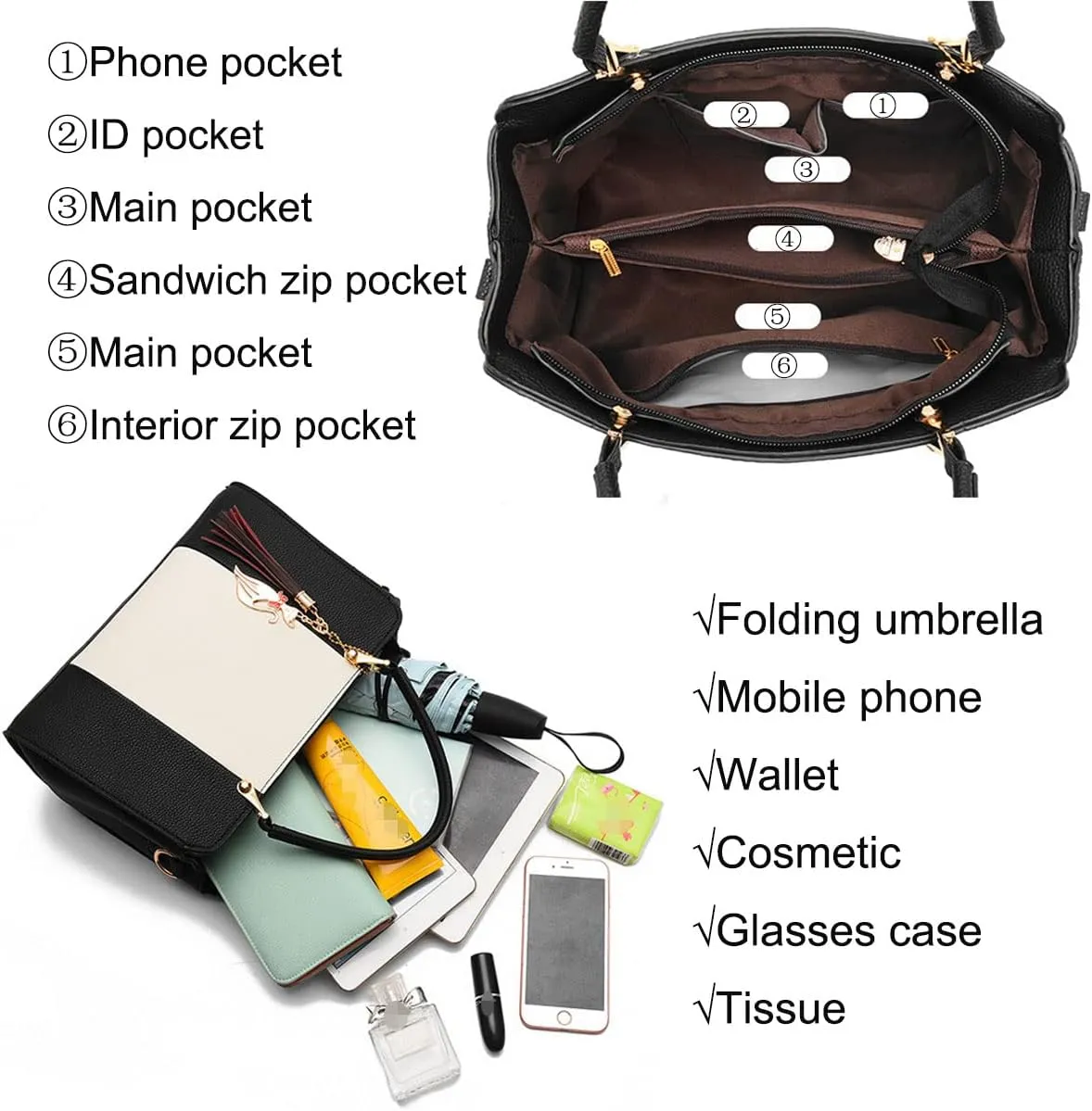 Purses and Handbags for Women Fashion Ladies PU Leather Top Handle Color Satchel Tassel Pendant Shoulder Tote Bag(Light Pink)