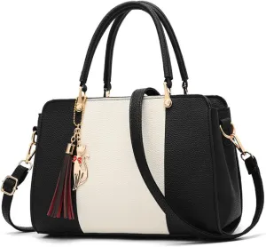 Purses and Handbags for Women Fashion Ladies PU Leather Top Handle Color Satchel Tassel Pendant Shoulder Tote Bag(Light Pink)
