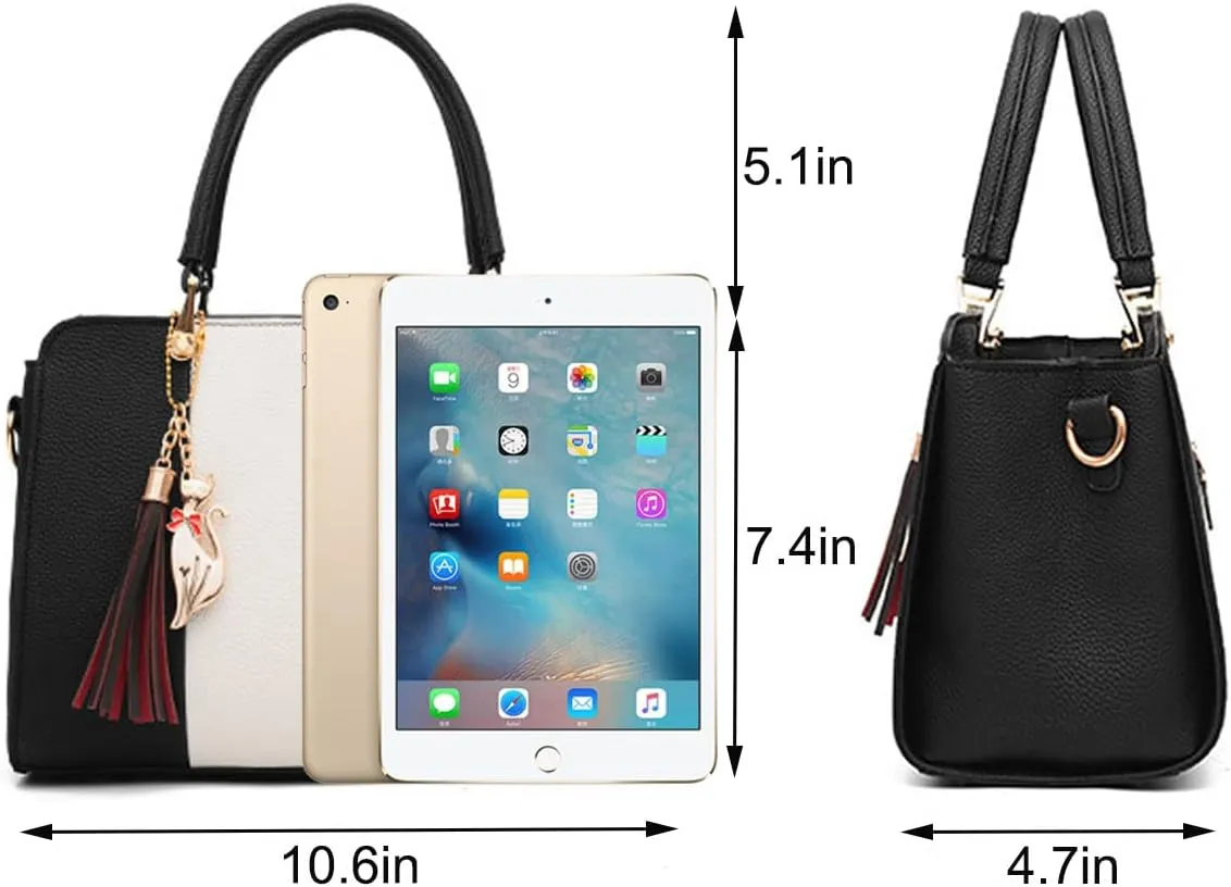 Purses and Handbags for Women Fashion Ladies PU Leather Top Handle Color Satchel Tassel Pendant Shoulder Tote Bag(Light Pink)