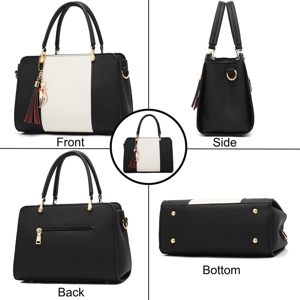 Purses and Handbags for Women Fashion Ladies PU Leather Top Handle Color Satchel Tassel Pendant Shoulder Tote Bag(Light Pink)