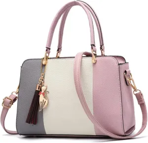 Purses and Handbags for Women Fashion Ladies PU Leather Top Handle Color Satchel Tassel Pendant Shoulder Tote Bag(Light Pink)