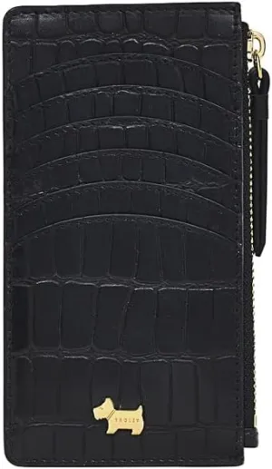 Radley London Angel Lane Medium Ziptop Coin Purse for Women, in Faux Crocodile-Effect Leather, with 6 Interior Card Slots, Black, One Size, Classic