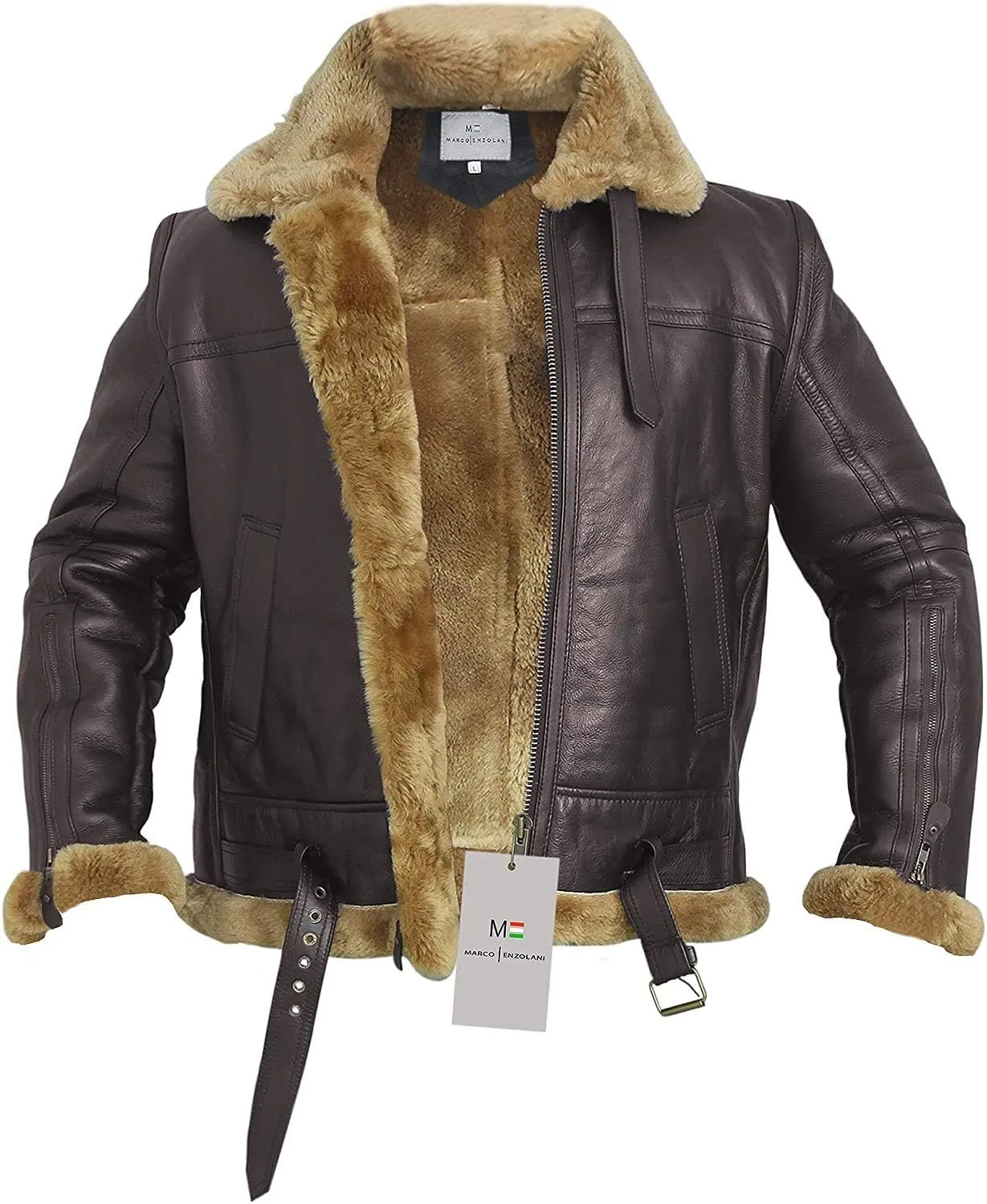 RAF Bomber Ginger Men B3 Bomber Jacket Aviator Real Shearling Bomber Sheepskin Leather Jacket