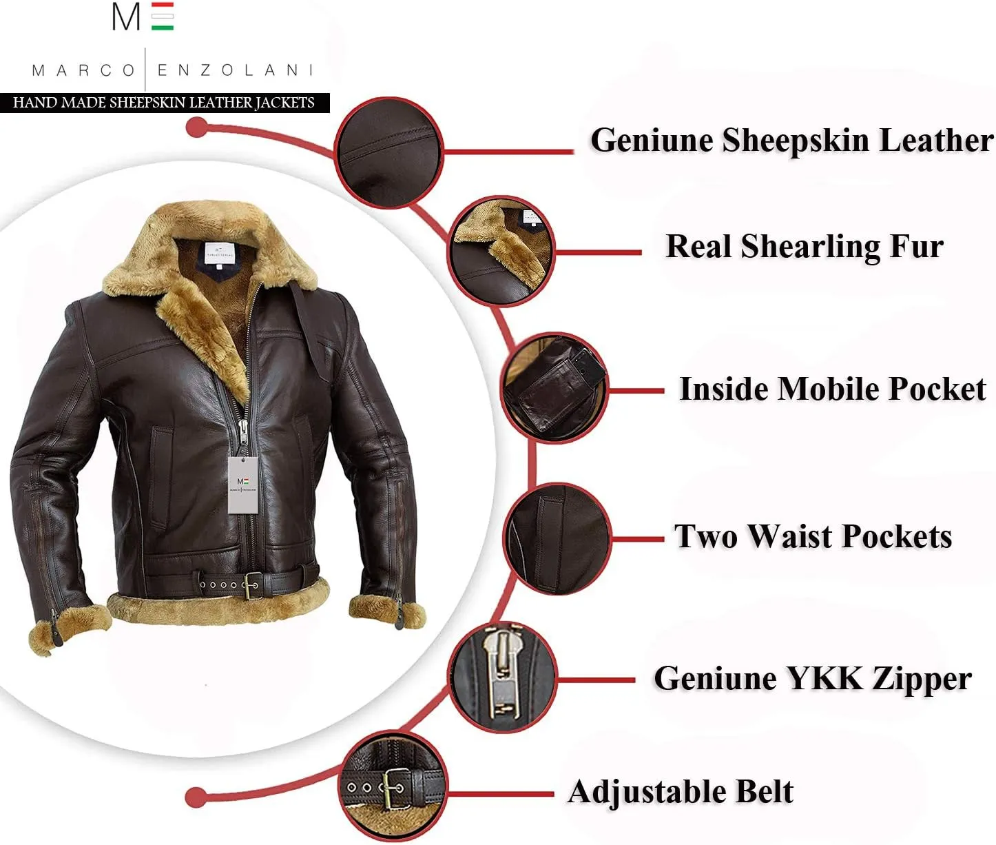RAF Bomber Ginger Men B3 Bomber Jacket Aviator Real Shearling Bomber Sheepskin Leather Jacket