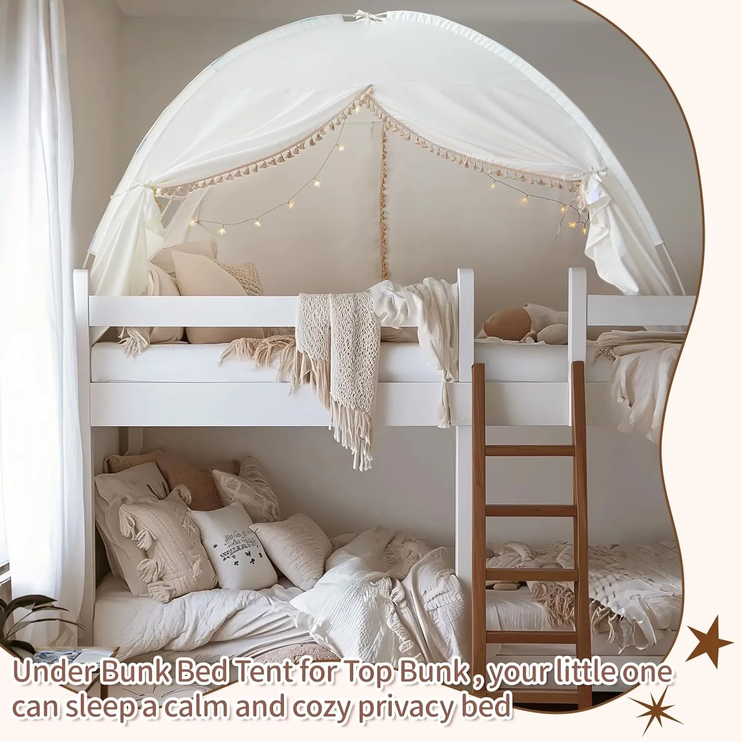Razee Twin Bed Tent for Kids, Twin Size Bed Canopy Tent Indoor Privacy Tent on Bed Sleep for Girls and Boys, Bed Tent Bohemian Tassel, White Play Tents Dream Princess Tent