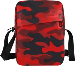 Red Camo Messenger Bag for Women Men Crossbody Shoulder Bag Cell Phone Wallet Purses Man Purse Side Bag with Adjustable Strap for Concert Beach Travel Sporting