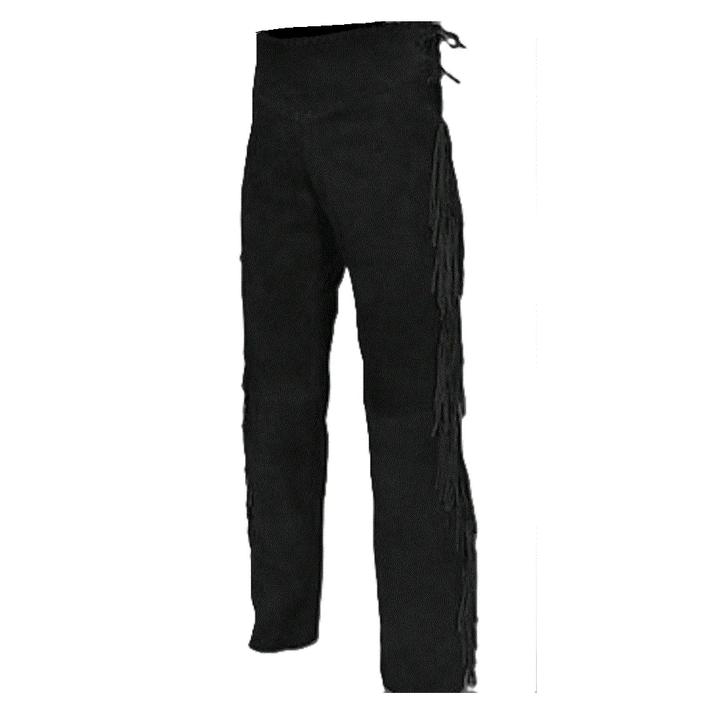 Red Suede Leather Fringe Pants For Men Western Pant MFP1101