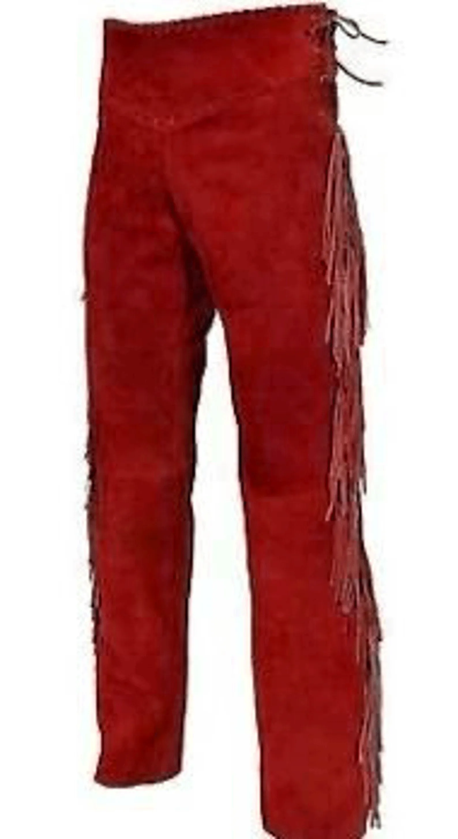 Red Suede Leather Fringe Pants For Men Western Pant MFP1101