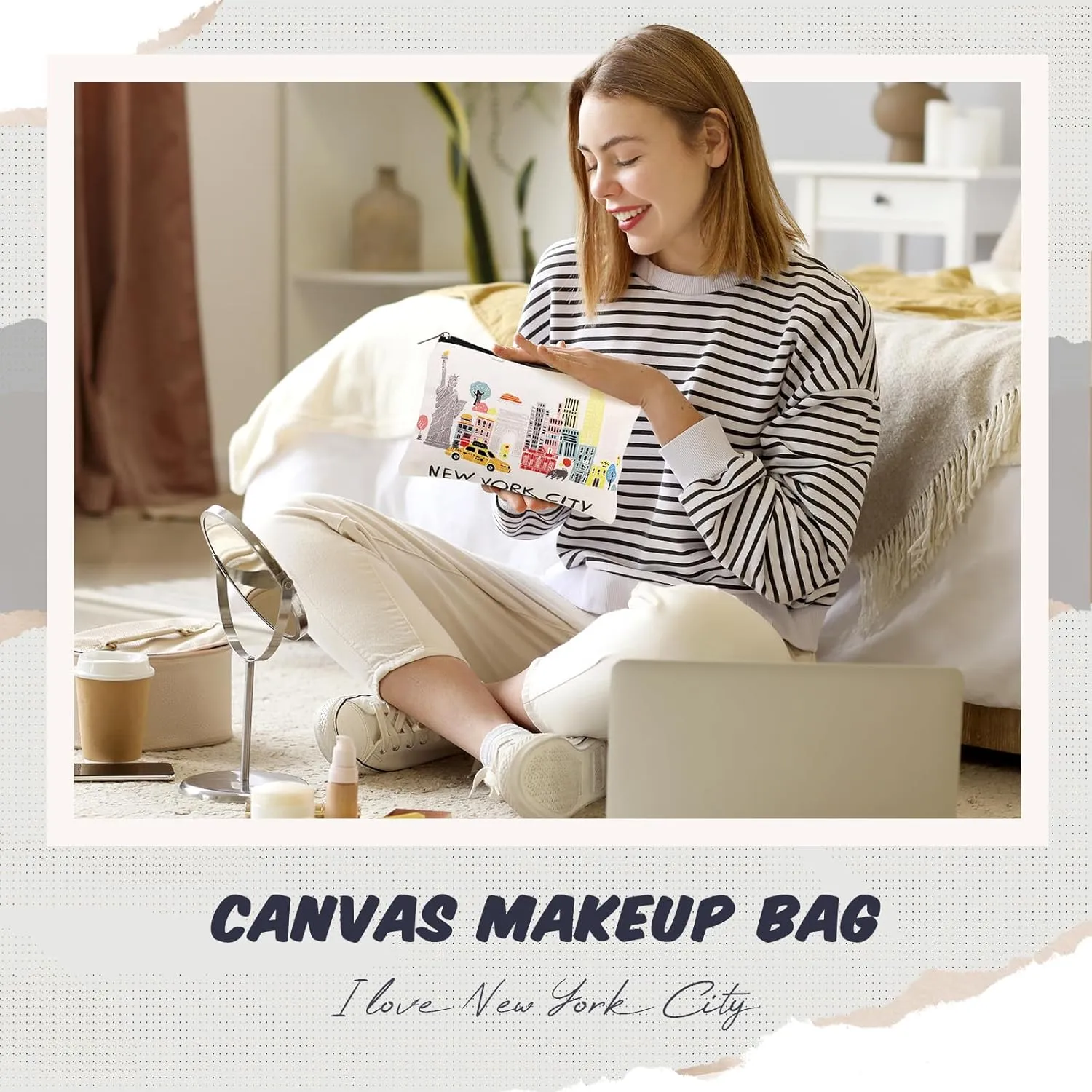 Reginary 6 Pcs City Cosmetic Bag Souvenir Gifts New York Zipper Pouch Chicago Souvenir Seattle Boston Nashville London Paris Italy Gifts Memento for Women Traveler(New York)