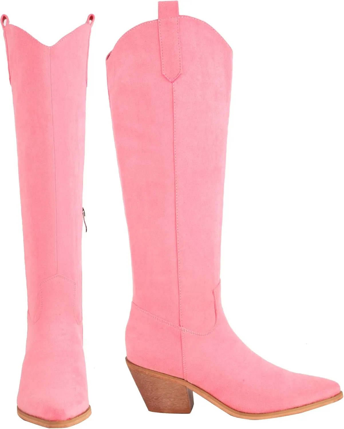 Reitoye Cowboy Boots for Women Embroidery Western Cowgirl Knee High Chunky Heel Boots with Pull-Up Tabs