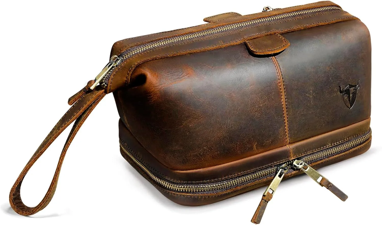 Retro Genuine Crazy Horse Leather Handmade Travel Washroom Toiletry Bag for Men - Dopp Kit - Shaving Kit 771 (773 Brown)