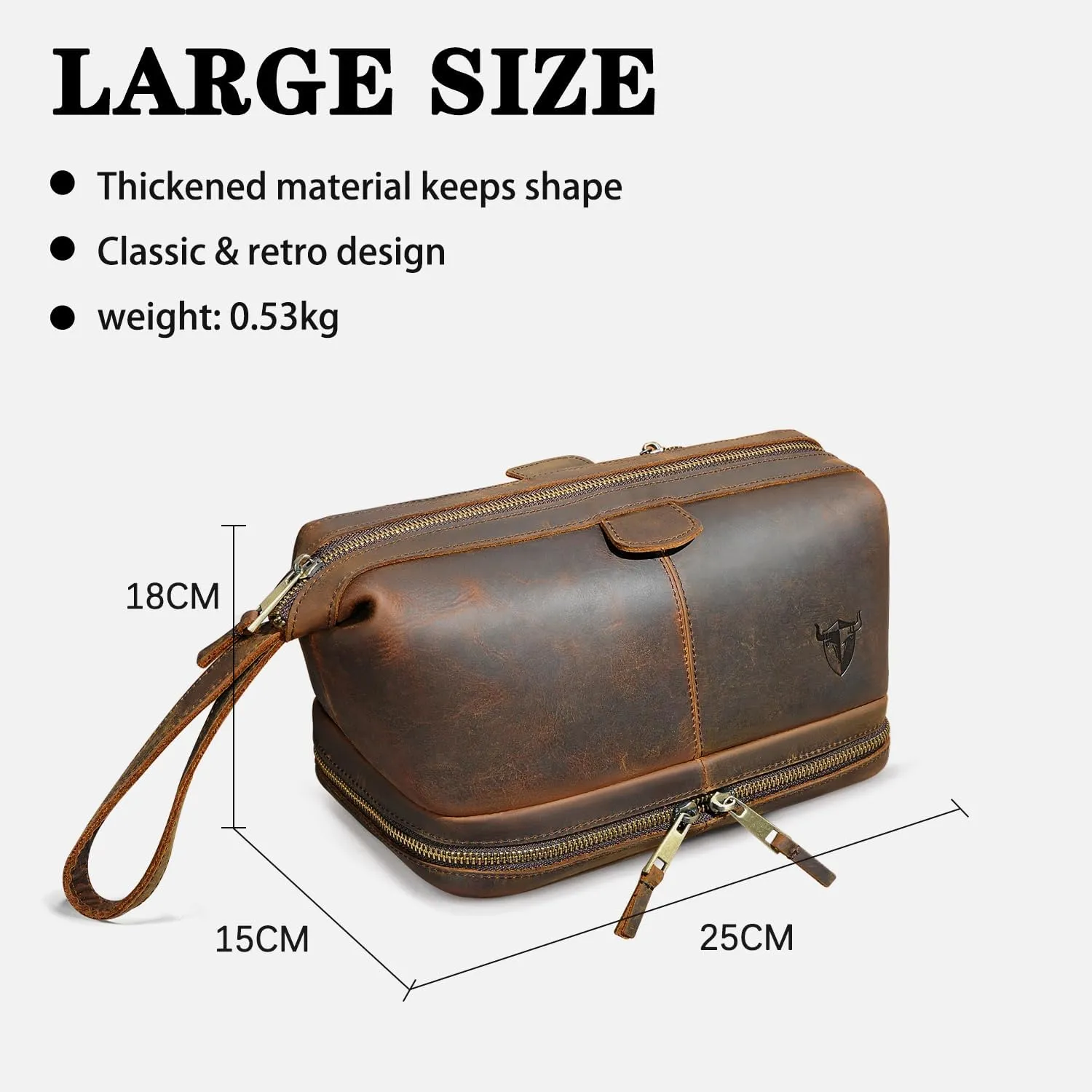 Retro Genuine Crazy Horse Leather Handmade Travel Washroom Toiletry Bag for Men - Dopp Kit - Shaving Kit 771 (773 Brown)