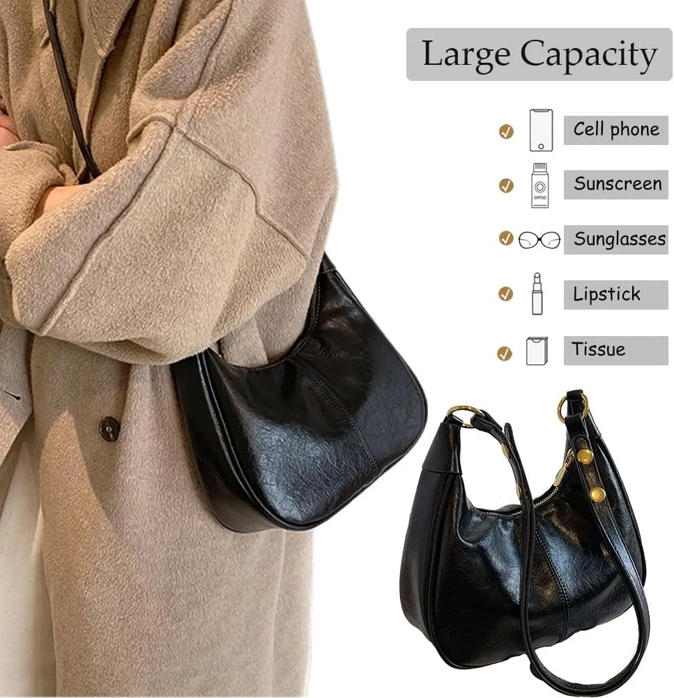 Retro Shoulder Bags for Women Vegan Leather Tote Handbags Slouchy Large Crossbody Bag with Adjustable Strap