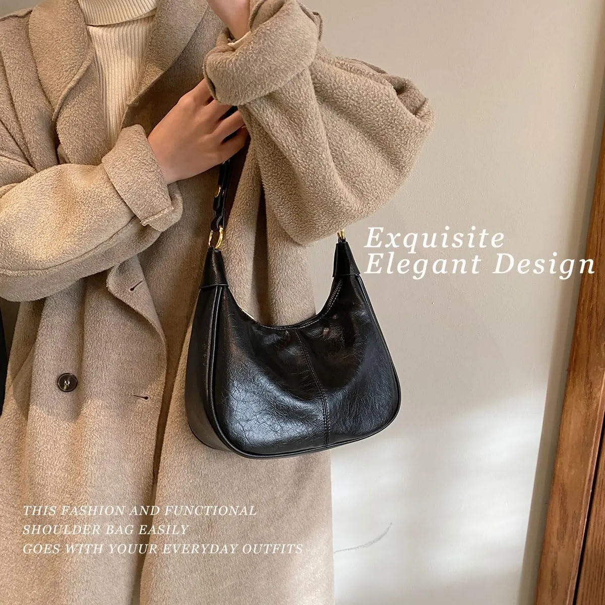 Retro Shoulder Bags for Women Vegan Leather Tote Handbags Slouchy Large Crossbody Bag with Adjustable Strap