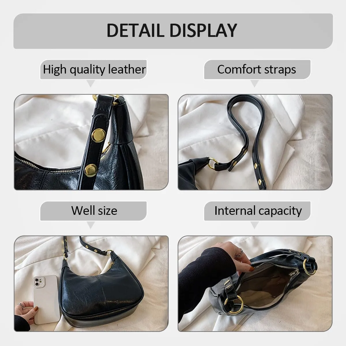 Retro Shoulder Bags for Women Vegan Leather Tote Handbags Slouchy Large Crossbody Bag with Adjustable Strap
