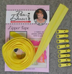 Reversible Coil Zipper Tape 3yds Lemon 8 Slides