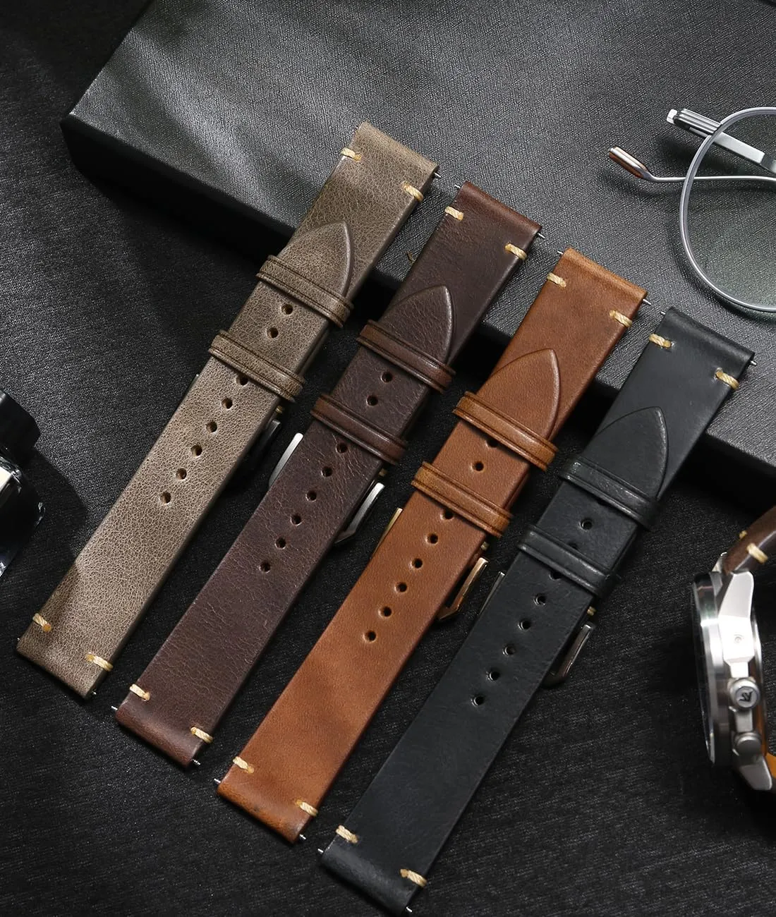 REZERO Quick Release Watch Band, Top Grain Leather Watch Straps, Italian Calfskin Watchbands Replacement 18mm 19mm 20mm 21mm 22mm 23mm 24mm for Men, Women