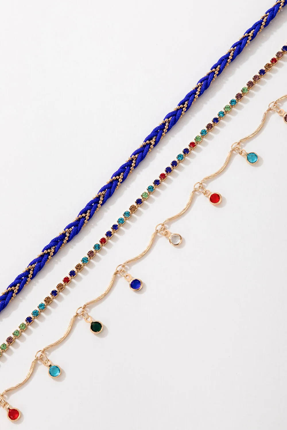 Rhinestone Boho 3-Piece Anklet Set