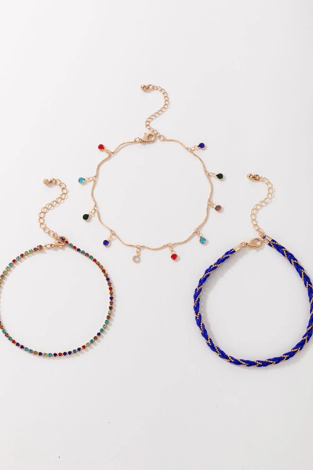 Rhinestone Boho 3-Piece Anklet Set