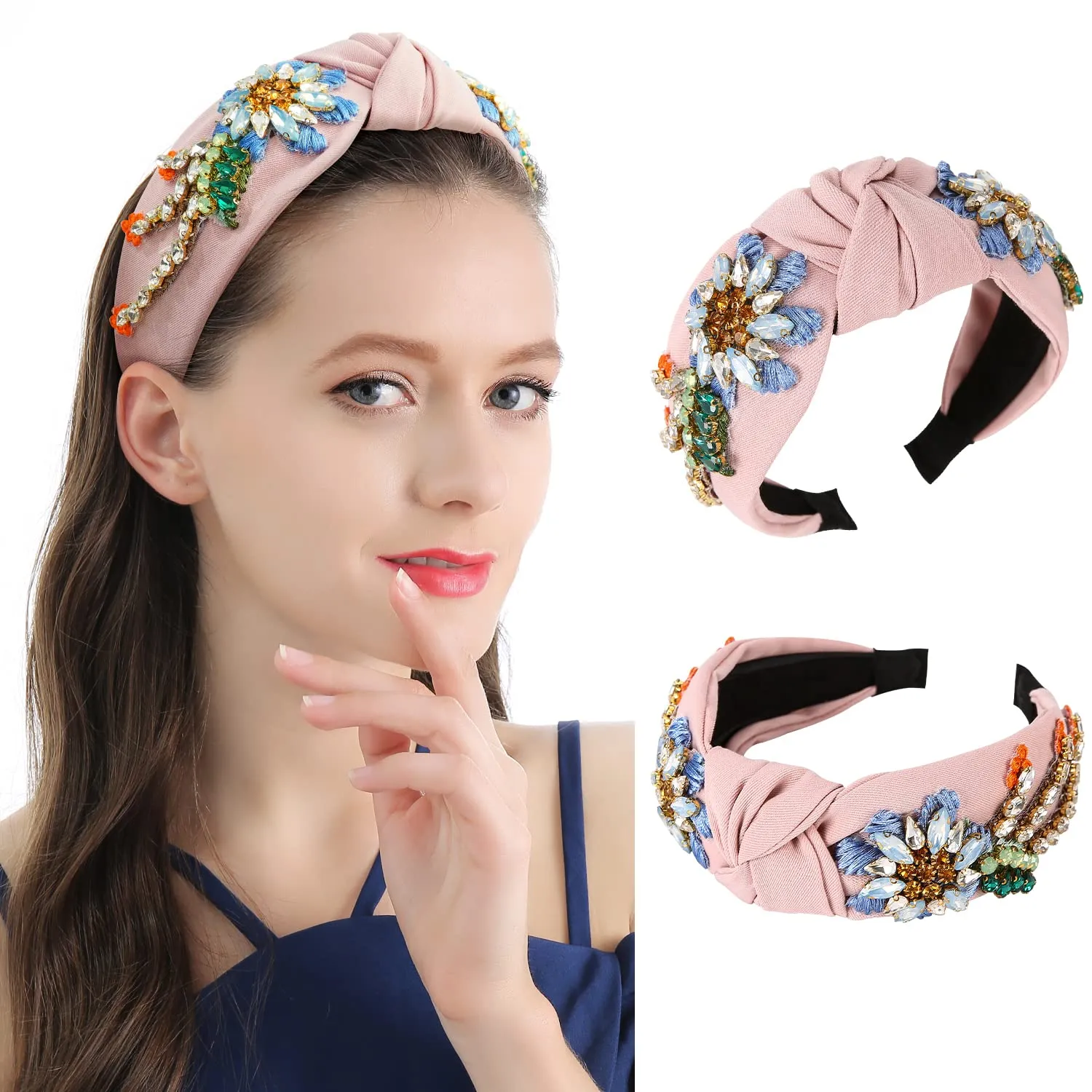 Rhinestone Crystal Headband For Women Handmade Jewelry Girls Hair Accessories Diamond Fashion Headbands Girl Handmade Beaded Glitter Flower Hairbands
