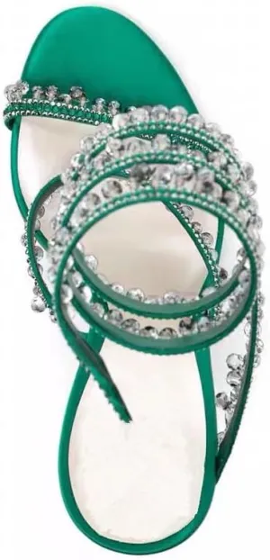 Rhinestone Tassel Wrap Around Heels for Women Prom Shoes Colorful Crystals Twist Open Round Toe Lace up Heeled Sandals