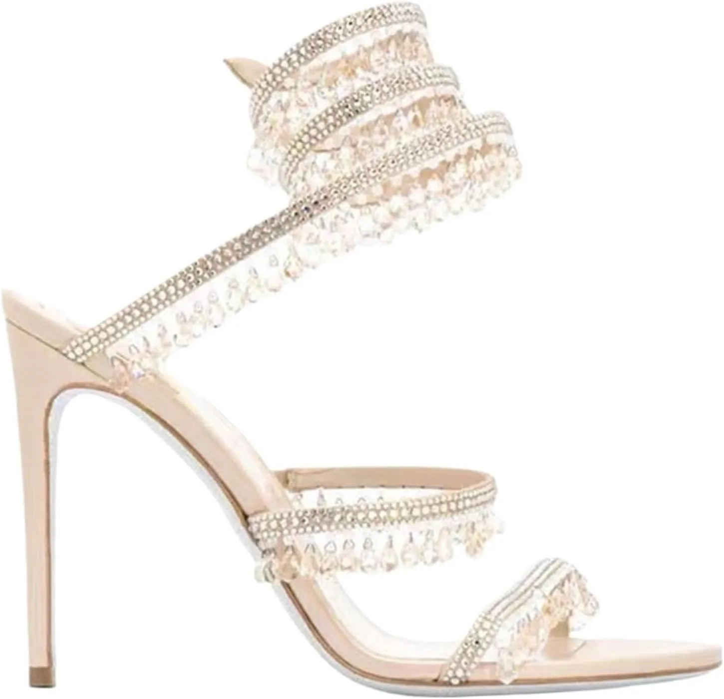 Rhinestone Tassel Wrap Around Heels for Women,Women's Colorful Diamonds Twist Around Open Round Toe Lace up Heeled Sandals, Dress Wedding Prom High Heeled Shoes