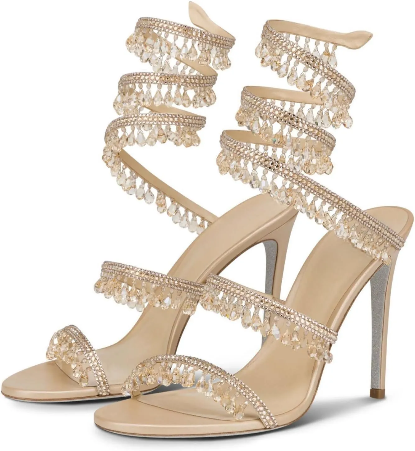 Rhinestone Tassel Wrap Around High Heels Stiletto Sandals for Women,Women's Colorful Diamonds Twist Around Open Round Toe Lace up Heeled Sandals Date Banquet Dress Wedding Prom High Heeled Shoes